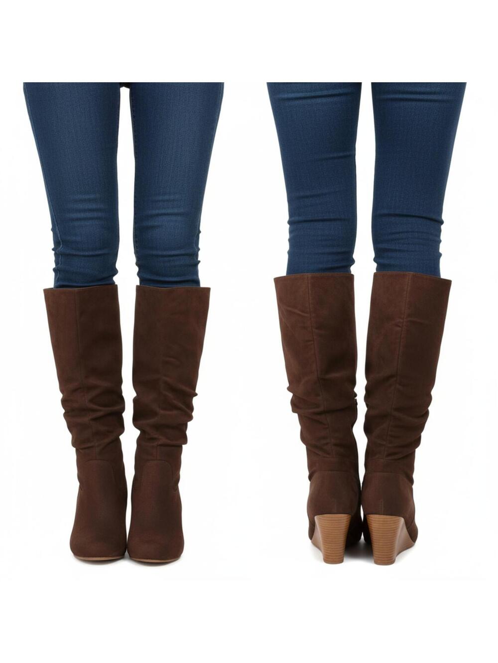 Women's Brown Suede Slouchy Wedge Boots Size 7.5
